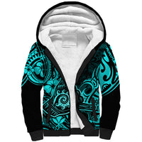 Hawaii Shaka Sign Sherpa Hoodie Polynesian Pattern Turquoise Version - Wonder Print Shop