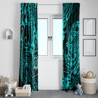 Hawaii Shaka Sign Window Curtain Polynesian Pattern Turquoise Version - Wonder Print Shop