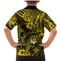 Hawaii Shaka Sign Family Matching Mermaid Dress and Hawaiian Shirt Polynesian Pattern Yellow Version - Wonder Print Shop