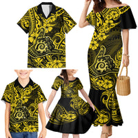 Hawaii Shaka Sign Family Matching Mermaid Dress and Hawaiian Shirt Polynesian Pattern Yellow Version - Wonder Print Shop
