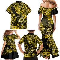 Hawaii Shaka Sign Family Matching Mermaid Dress and Hawaiian Shirt Polynesian Pattern Yellow Version - Wonder Print Shop