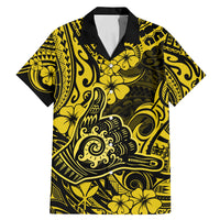 Hawaii Shaka Sign Family Matching Mermaid Dress and Hawaiian Shirt Polynesian Pattern Yellow Version - Wonder Print Shop