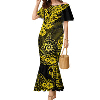 Hawaii Shaka Sign Family Matching Mermaid Dress and Hawaiian Shirt Polynesian Pattern Yellow Version - Wonder Print Shop