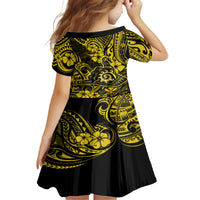 Hawaii Shaka Sign Family Matching Off Shoulder Long Sleeve Dress and Hawaiian Shirt Polynesian Pattern Yellow Version - Wonder Print Shop