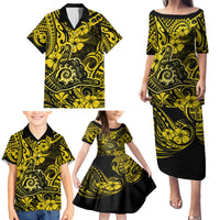 Hawaii Shaka Sign Family Matching Puletasi Dress and Hawaiian Shirt Polynesian Pattern Yellow Version - Wonder Print Shop