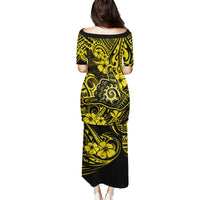 Hawaii Shaka Sign Family Matching Puletasi Dress and Hawaiian Shirt Polynesian Pattern Yellow Version - Wonder Print Shop