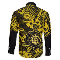 Hawaii Shaka Sign Family Matching Short Sleeve Bodycon Dress and Hawaiian Shirt Polynesian Pattern Yellow Version - Wonder Print Shop