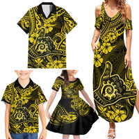 Hawaii Shaka Sign Family Matching Summer Maxi Dress and Hawaiian Shirt Polynesian Pattern Yellow Version - Wonder Print Shop