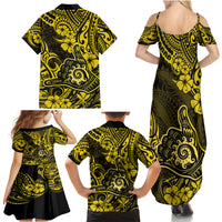 Hawaii Shaka Sign Family Matching Summer Maxi Dress and Hawaiian Shirt Polynesian Pattern Yellow Version - Wonder Print Shop