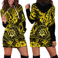 Hawaii Shaka Sign Hoodie Dress Polynesian Pattern Yellow Version - Wonder Print Shop