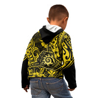 Hawaii Shaka Sign Kid Hoodie Polynesian Pattern Yellow Version - Wonder Print Shop