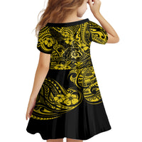 Hawaii Shaka Sign Kid Short Sleeve Dress Polynesian Pattern Yellow Version - Wonder Print Shop
