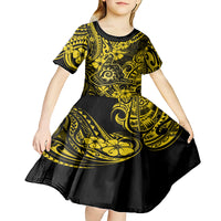 Hawaii Shaka Sign Kid Short Sleeve Dress Polynesian Pattern Yellow Version - Wonder Print Shop