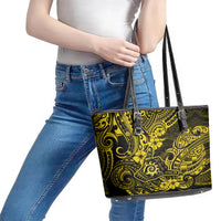 Hawaii Shaka Sign Leather Tote Bag Polynesian Pattern Yellow Version - Wonder Print Shop