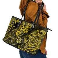 Hawaii Shaka Sign Leather Tote Bag Polynesian Pattern Yellow Version - Wonder Print Shop