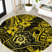 hawaii-shaka-sign-round-carpet-polynesian-pattern-yellow-version