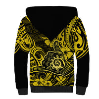 Hawaii Shaka Sign Sherpa Hoodie Polynesian Pattern Yellow Version - Wonder Print Shop