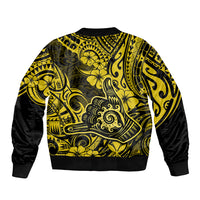 Hawaii Shaka Sign Sleeve Zip Bomber Jacket Polynesian Pattern Yellow Version - Wonder Print Shop