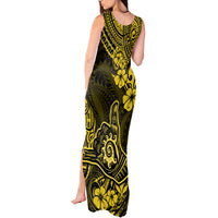 Hawaii Shaka Sign Tank Maxi Dress Polynesian Pattern Yellow Version - Wonder Print Shop