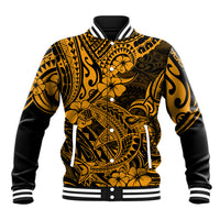 Hawaii Shark Baseball Jacket Polynesian Pattern Gold Version - Wonder Print Shop