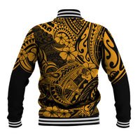 Hawaii Shark Baseball Jacket Polynesian Pattern Gold Version - Wonder Print Shop