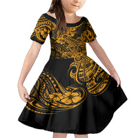 Hawaii Shark Family Matching Mermaid Dress and Hawaiian Shirt Polynesian Pattern Gold Version - Wonder Print Shop