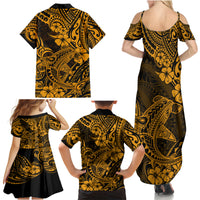 Hawaii Shark Family Matching Summer Maxi Dress and Hawaiian Shirt Polynesian Pattern Gold Version - Wonder Print Shop