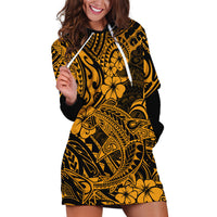 Hawaii Shark Hoodie Dress Polynesian Pattern Gold Version - Wonder Print Shop