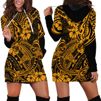 Hawaii Shark Hoodie Dress Polynesian Pattern Gold Version - Wonder Print Shop
