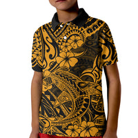 Hawaii Shark Kid Polo Shirt Polynesian Pattern Gold Version - Wonder Print Shop