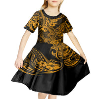 Hawaii Shark Kid Short Sleeve Dress Polynesian Pattern Gold Version - Wonder Print Shop