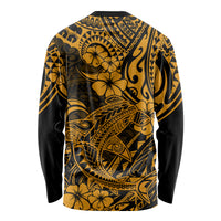 Hawaii Shark Long Sleeve Shirt Polynesian Pattern Gold Version - Wonder Print Shop
