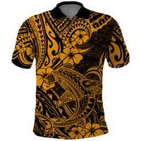 Hawaii Shark Polo Shirt Polynesian Pattern Gold Version - Wonder Print Shop