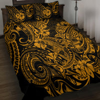 Hawaii Shark Quilt Bed Set Polynesian Pattern Gold Version - Wonder Print Shop