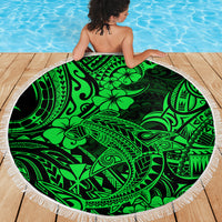 Hawaii Shark Beach Blanket Polynesian Pattern Green Version - Wonder Print Shop
