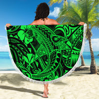 Hawaii Shark Beach Blanket Polynesian Pattern Green Version - Wonder Print Shop