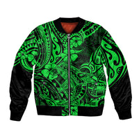 Hawaii Shark Bomber Jacket Polynesian Pattern Green Version - Wonder Print Shop