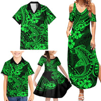 Hawaii Shark Family Matching Summer Maxi Dress and Hawaiian Shirt Polynesian Pattern Green Version - Wonder Print Shop