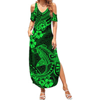 Hawaii Shark Family Matching Summer Maxi Dress and Hawaiian Shirt Polynesian Pattern Green Version - Wonder Print Shop