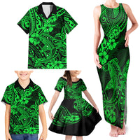 Hawaii Shark Family Matching Tank Maxi Dress and Hawaiian Shirt Polynesian Pattern Green Version - Wonder Print Shop