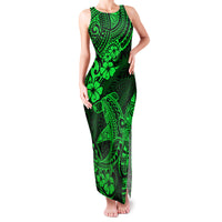 Hawaii Shark Family Matching Tank Maxi Dress and Hawaiian Shirt Polynesian Pattern Green Version - Wonder Print Shop