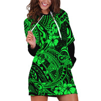 Hawaii Shark Hoodie Dress Polynesian Pattern Green Version - Wonder Print Shop