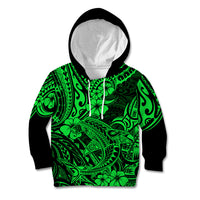 Hawaii Shark Kid Hoodie Polynesian Pattern Green Version - Wonder Print Shop