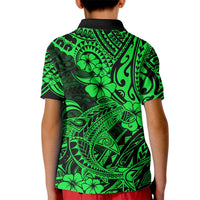Hawaii Shark Kid Polo Shirt Polynesian Pattern Green Version - Wonder Print Shop