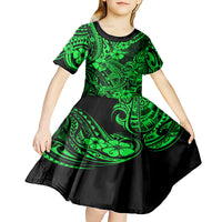 Hawaii Shark Kid Short Sleeve Dress Polynesian Pattern Green Version - Wonder Print Shop