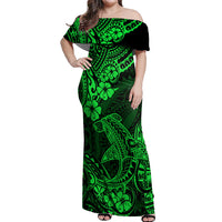 Hawaii Shark Off Shoulder Maxi Dress Polynesian Pattern Green Version - Wonder Print Shop