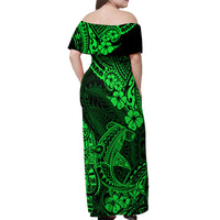 Hawaii Shark Off Shoulder Maxi Dress Polynesian Pattern Green Version - Wonder Print Shop