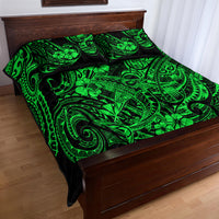 Hawaii Shark Quilt Bed Set Polynesian Pattern Green Version - Wonder Print Shop