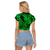 Hawaii Shark Raglan Cropped T Shirt Polynesian Pattern Green Version - Wonder Print Shop