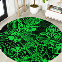 hawaii-shark-round-carpet-polynesian-pattern-green-version